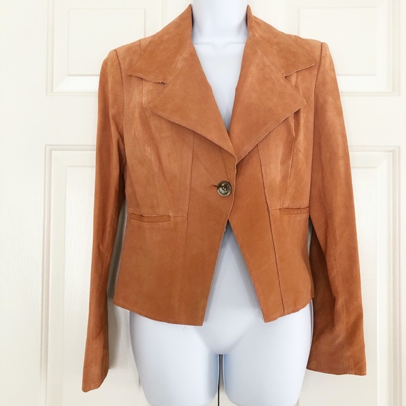 Anne Klein Collared Leather Jacket Burnt Orange - Picture 1 of 8